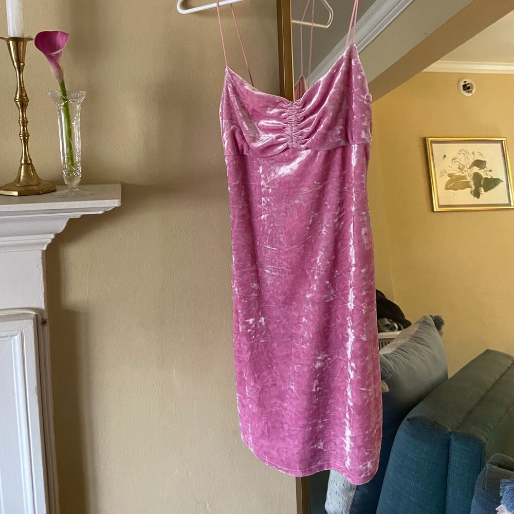 Urban Outfitters Crushed Velvet Pink Mini Dress